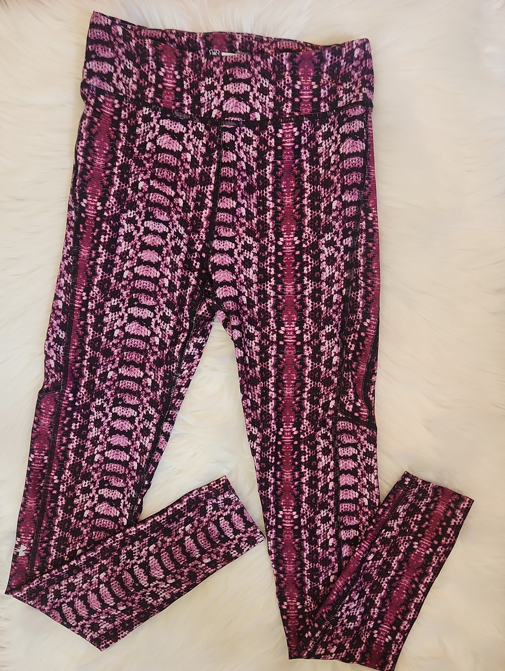 Under Armour Pink & Black Snake-Print Compression Leggings - Womens Size: Small